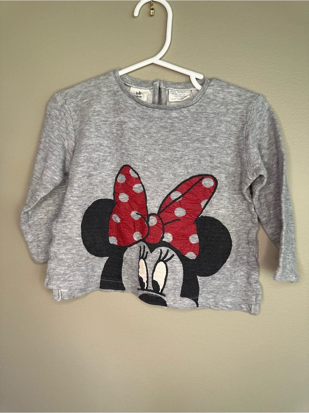 Zara Gray Long-Sleeve Tee with Red Polka Dot Bow Minnie Graphic